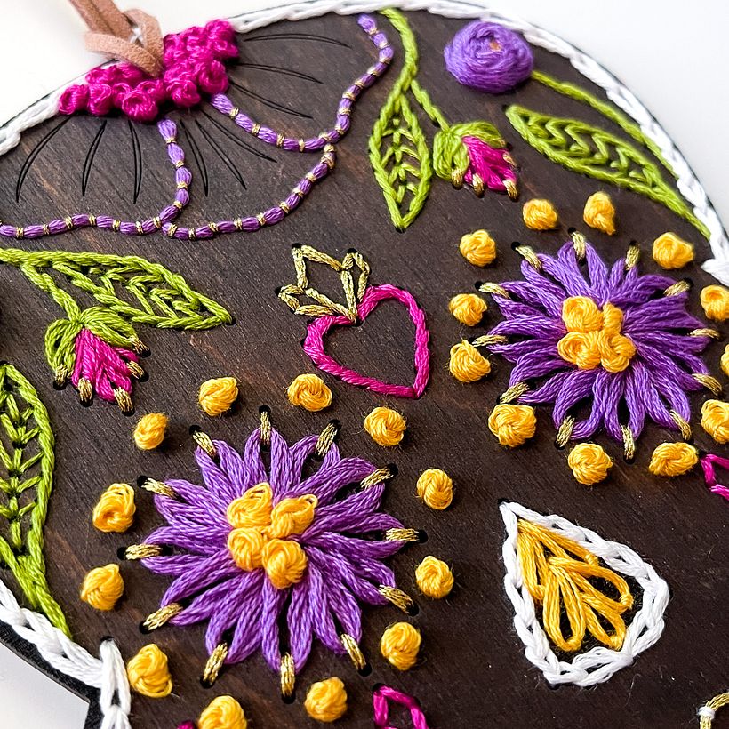 Calavera : Day of the Dead wood & paper embroidery 10