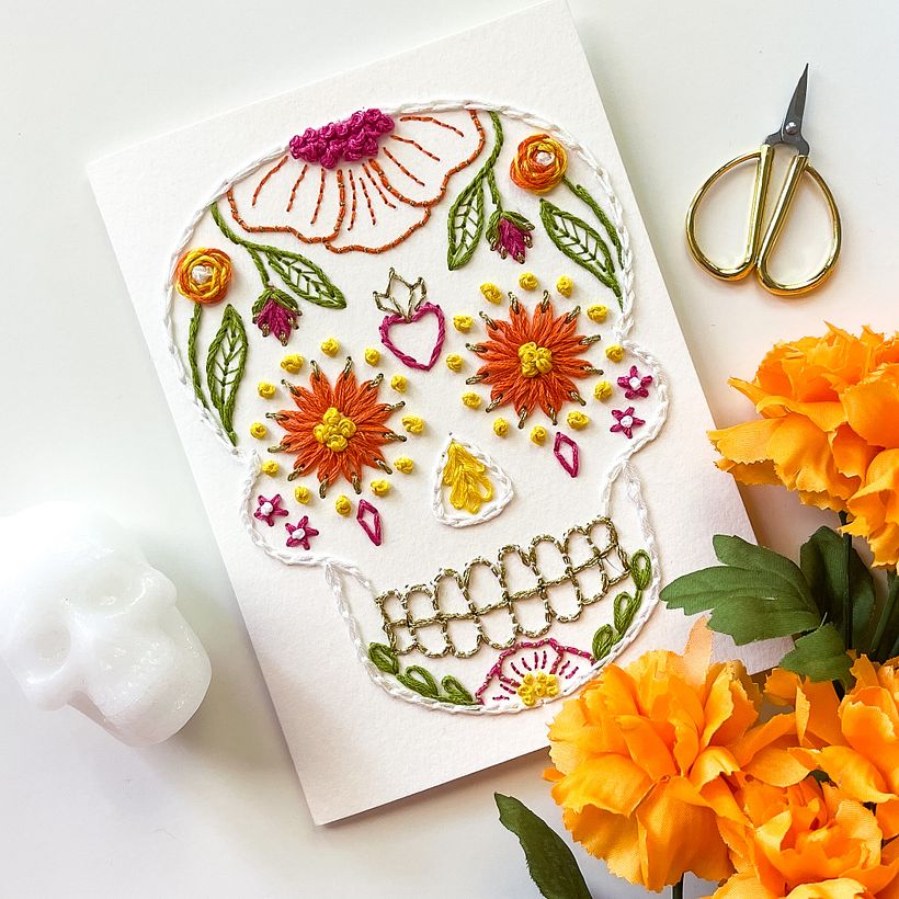 Calavera : Day of the Dead wood & paper embroidery 15