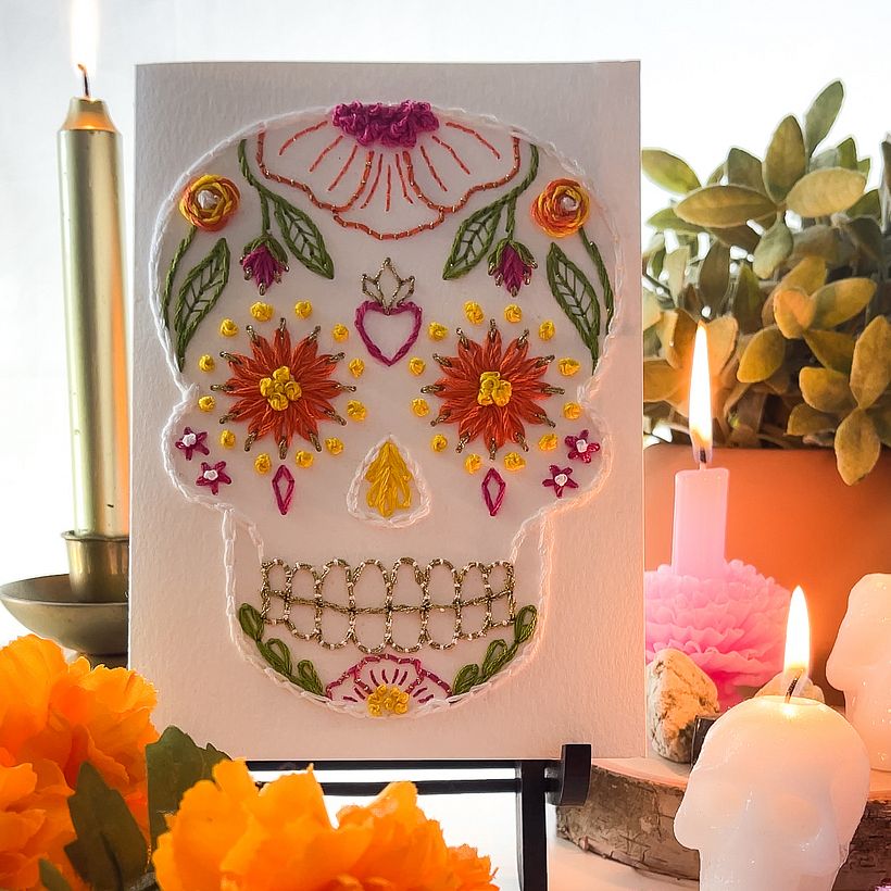 Calavera : Day of the Dead wood & paper embroidery 16