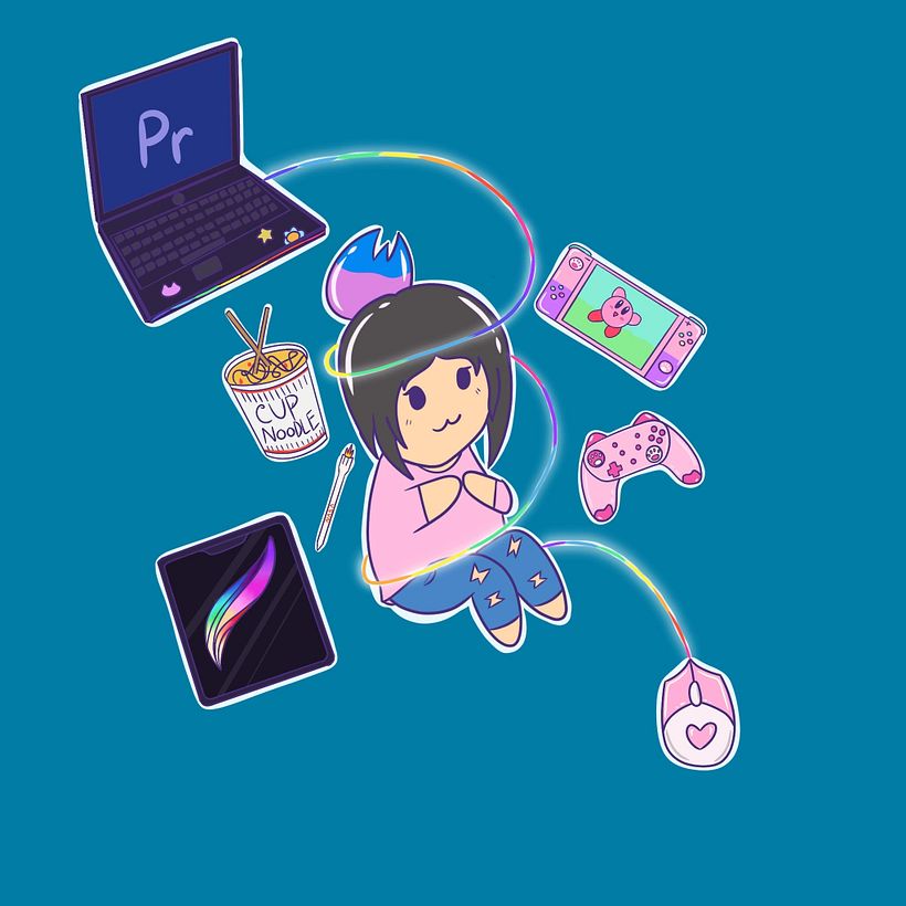 Draw myself with the things I like around me