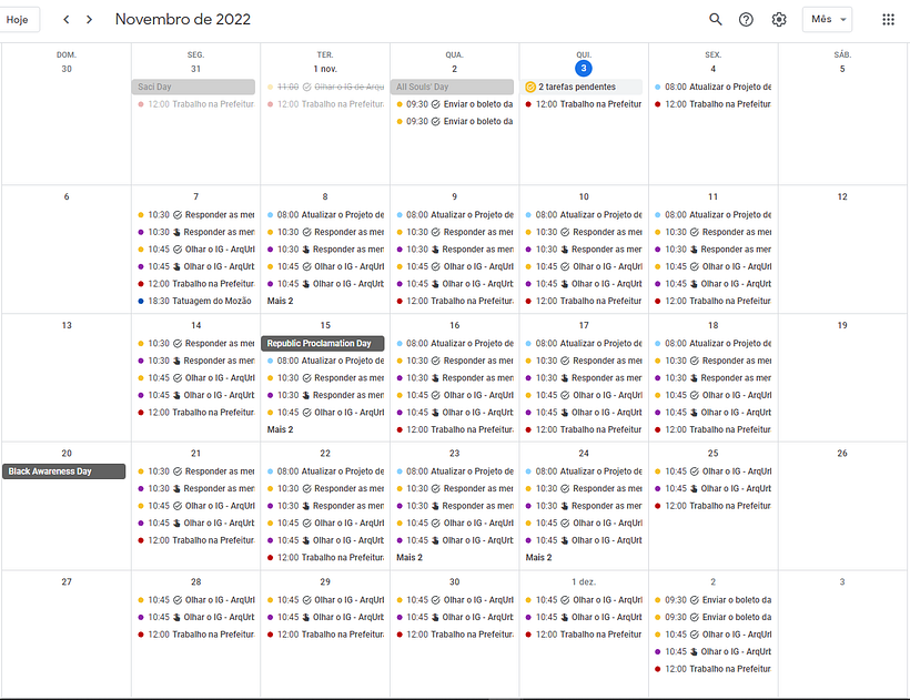 Organização do Google Agenda