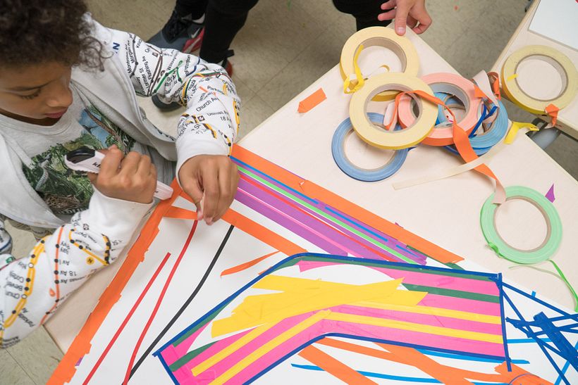 Tape Art Workshop at a school (Photo by Adrian Dittert)