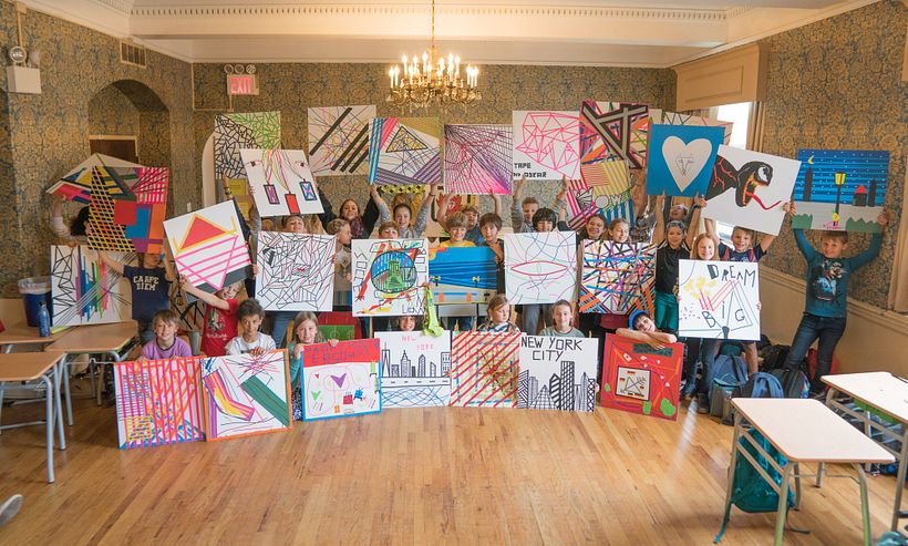 Results of a Tape Art Workshop at a school (Photo by Adrian Dittert)