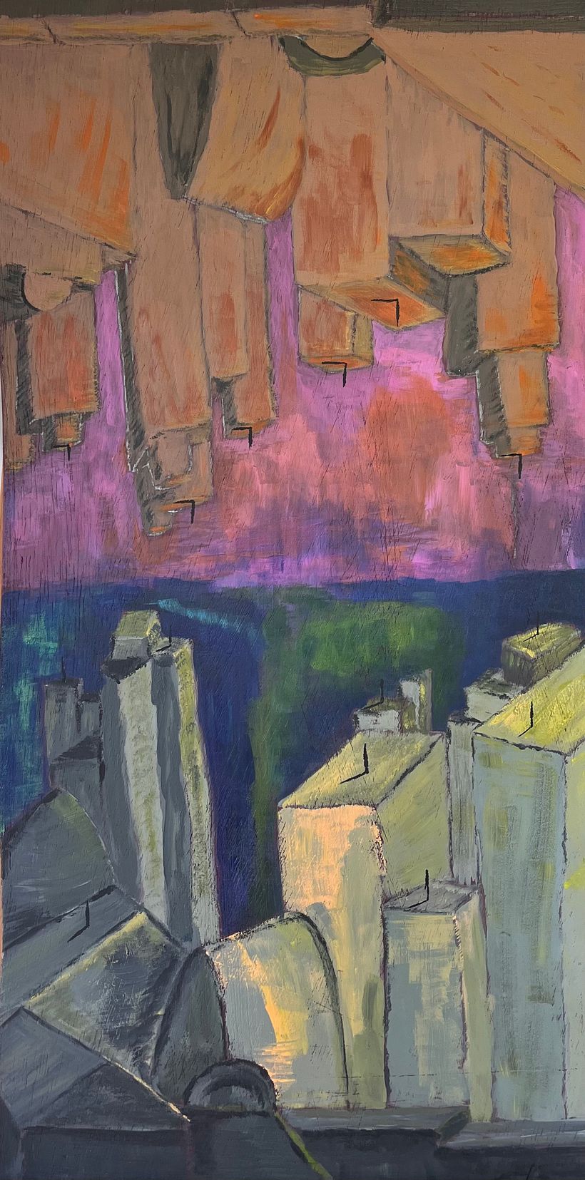 this is my last paint about cities and it's an acrylic on wood 60x30 cm