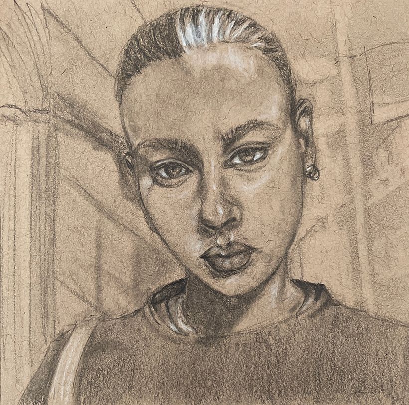 Graphite and white charcoal on Toned Tan paper