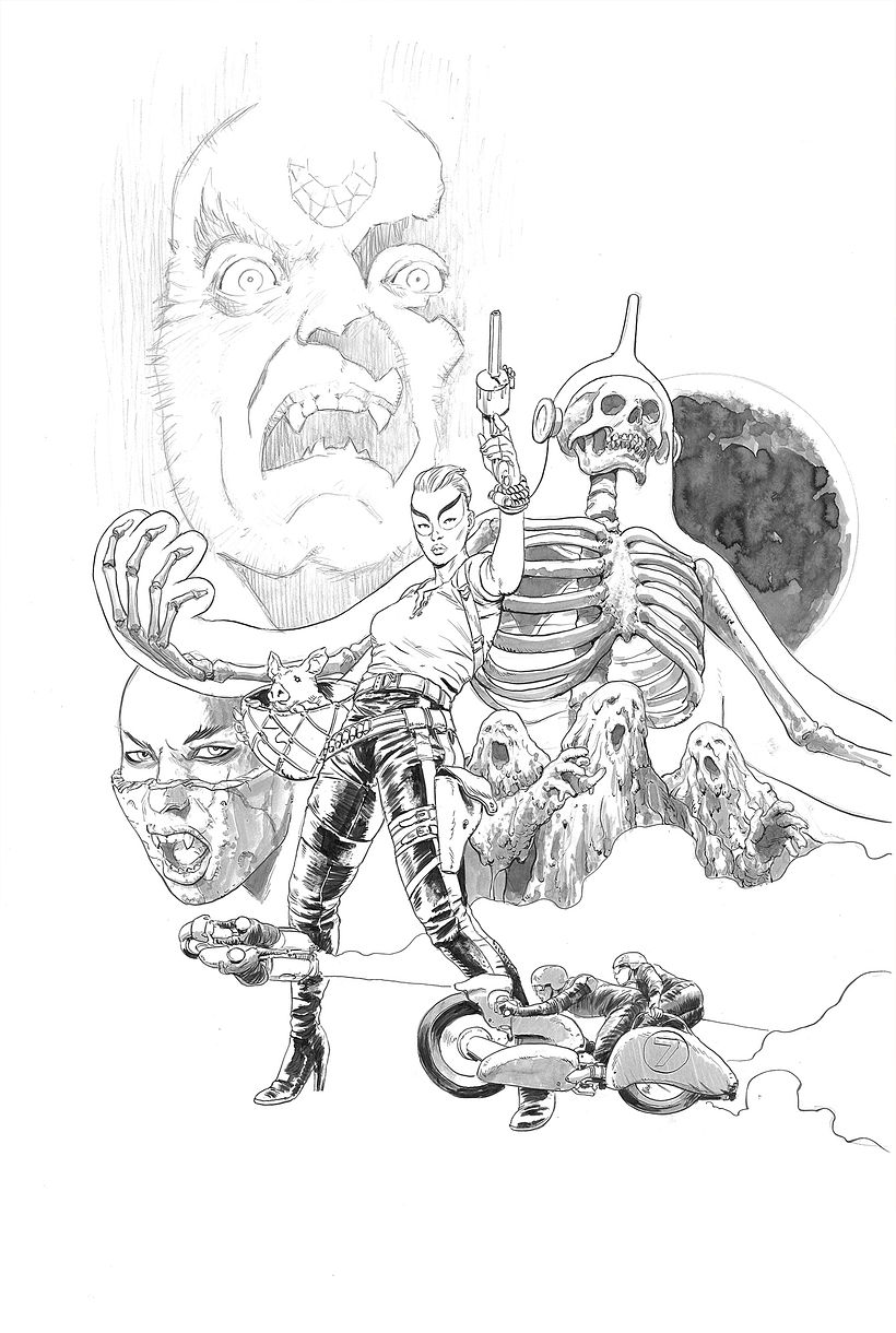 Dibujo escaneado a lápiz y tinta