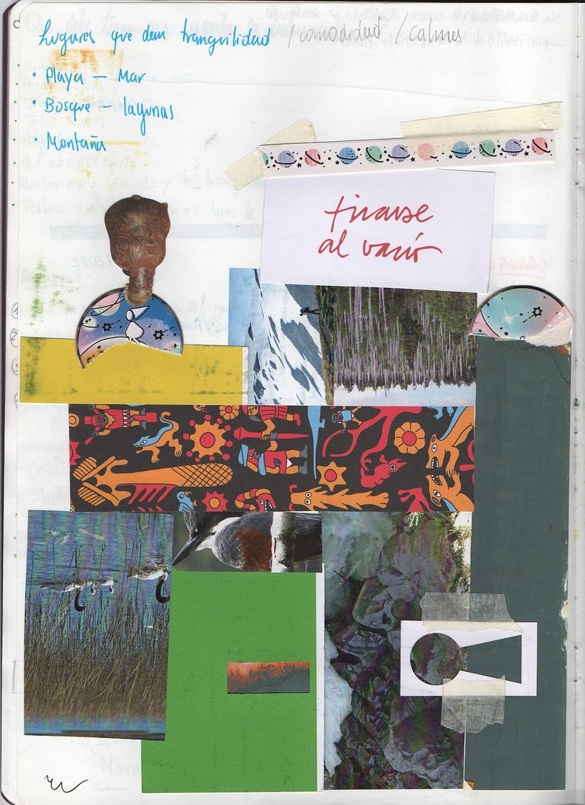 Inspiración en la naturaleza y las texturas que causaban calma, no todo fue agregado pero me sirvió para decantar ideas.