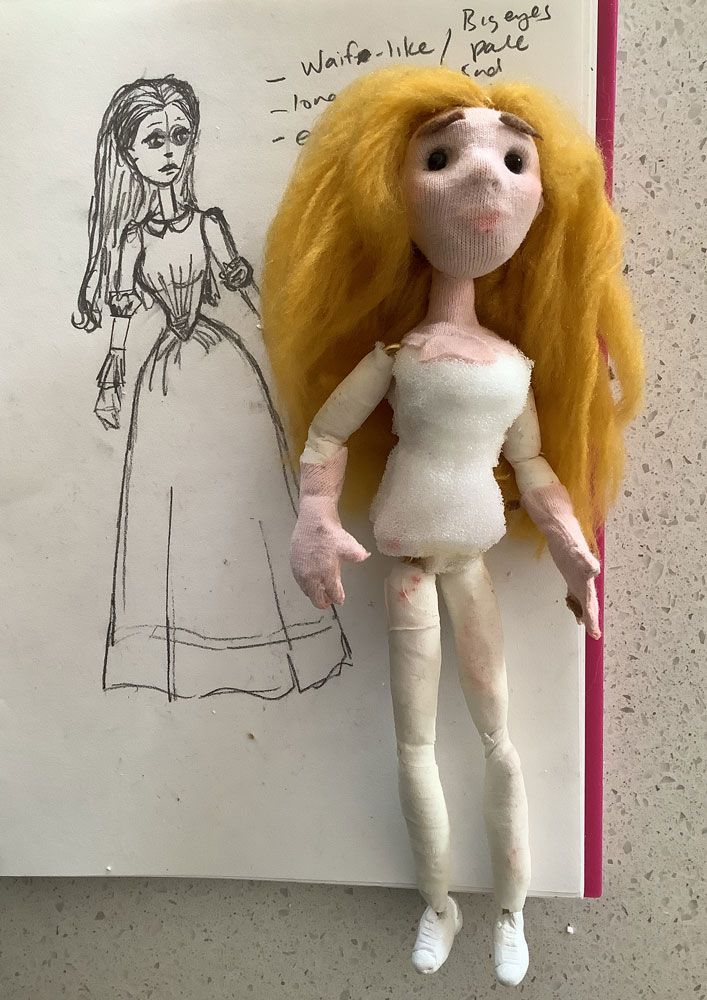 The body with Milliput bones, foam, tape, and fabric applied