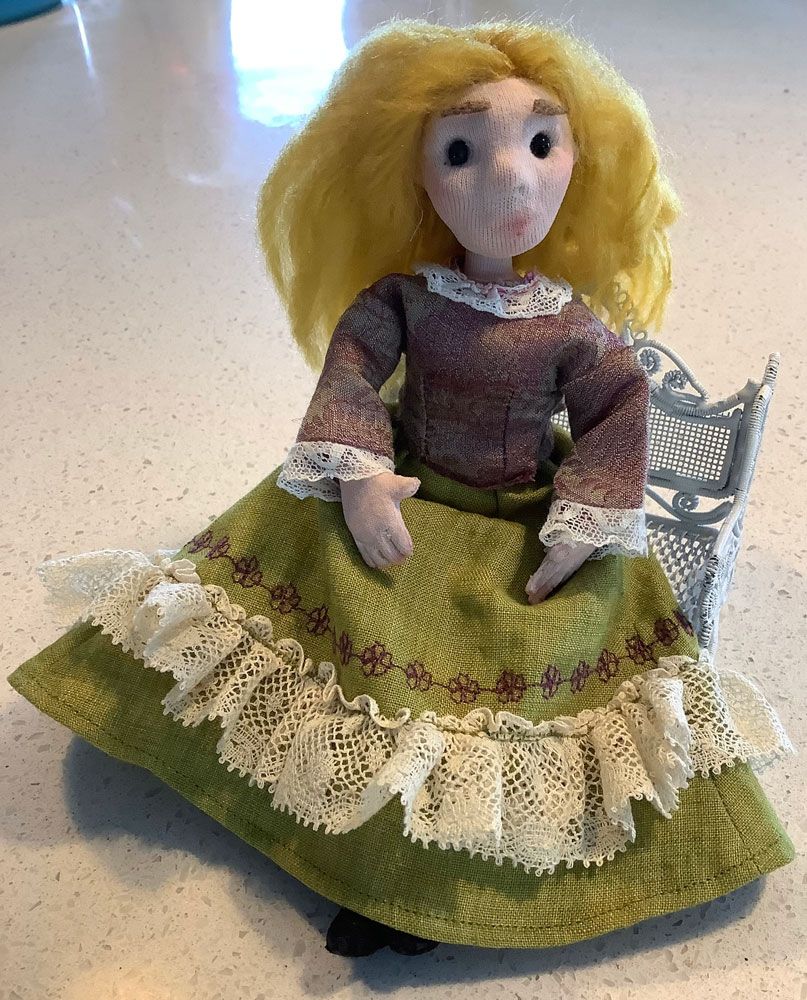 Finished puppet in  mid-Victorian costume