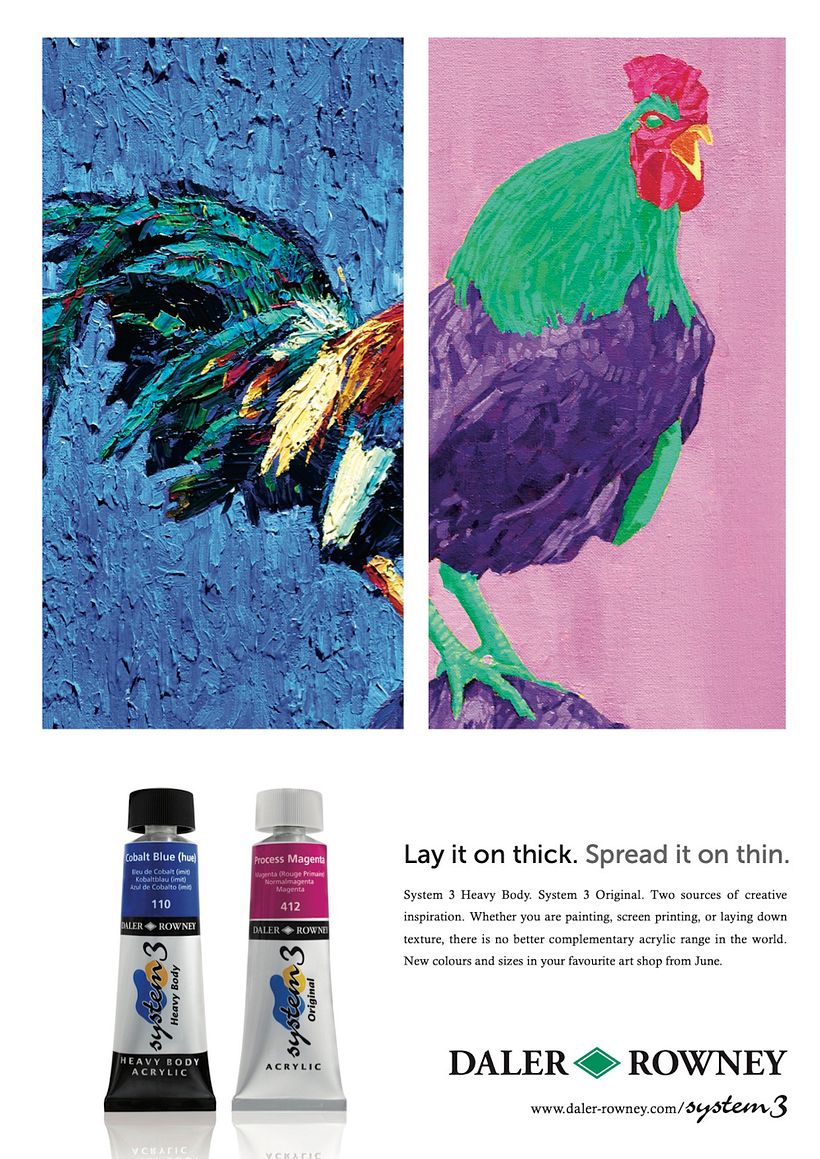 Advertising campaign for Daler Rowney System 3 acrylics, series of artworks showing heavy and smooth