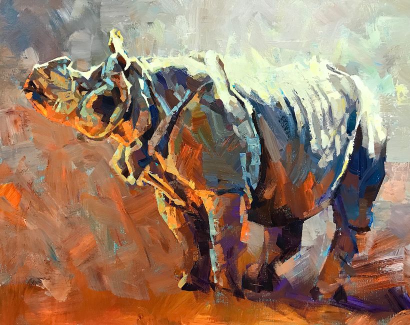 Red Rhino, acrylic on canvas