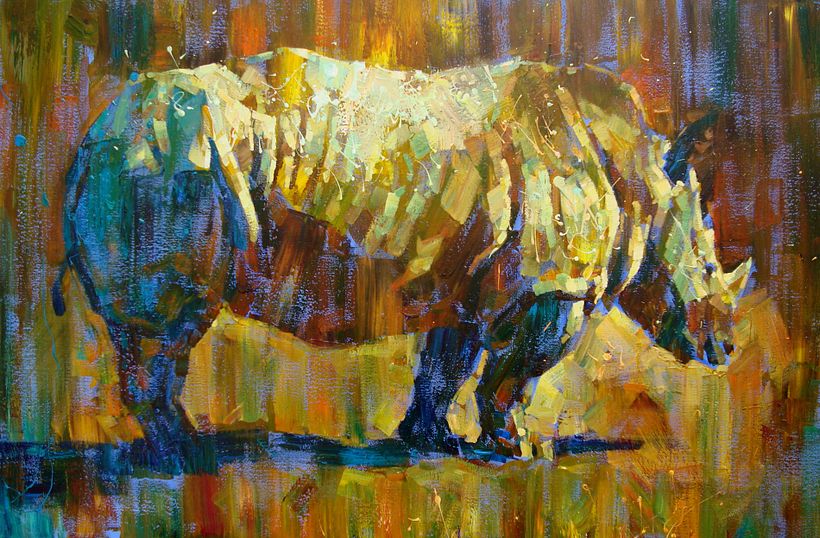 Yellow Rhino, acrylic on canvas