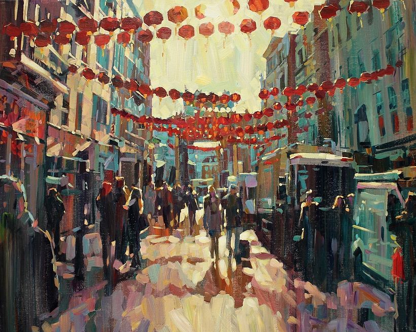 Red Lanterns, acrylic on canvas