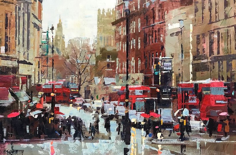 Red Buses, acrylic on canvas