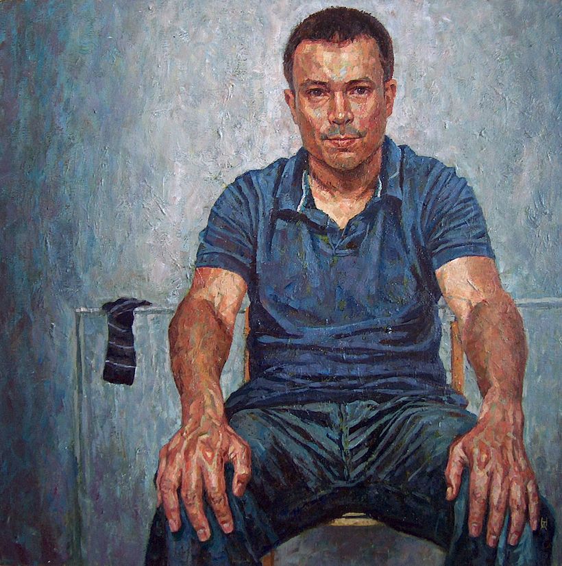 Self Portrait with Sock, acrylic on canvas