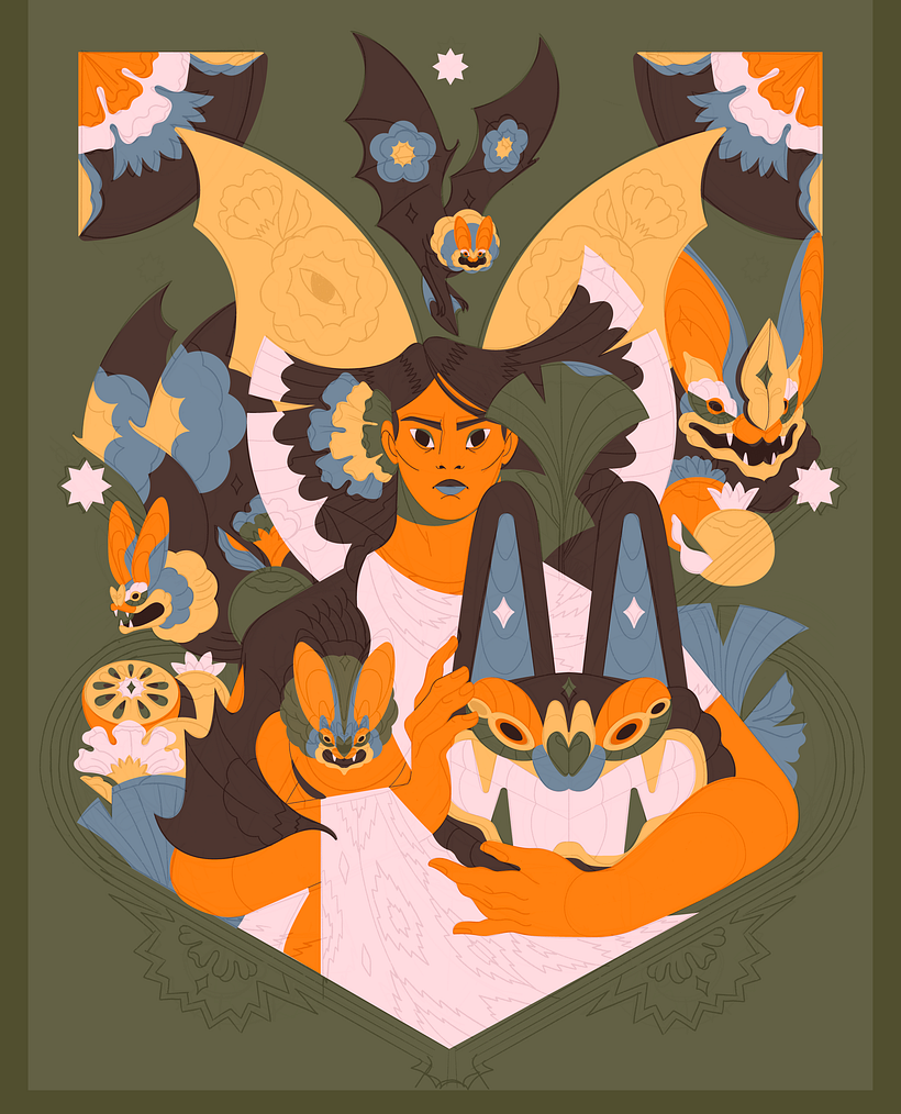 La ilustración únicamente con plastas de color resuelta. 