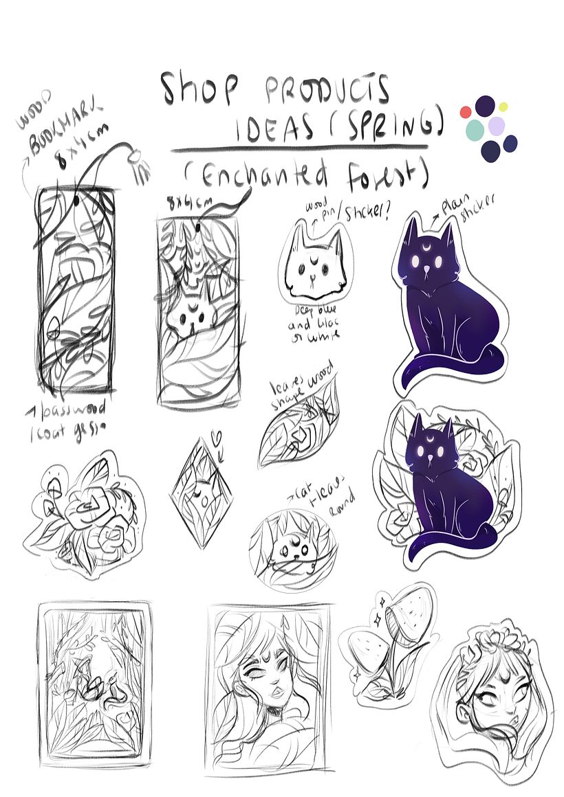 Bocetos iniciales e ideas de como queria que fuera la colección Enchanted Forest