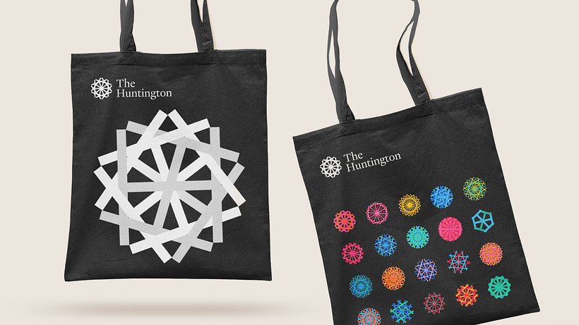 Speculative tote bags for The Huntington using generated logos (Talia Cotton)