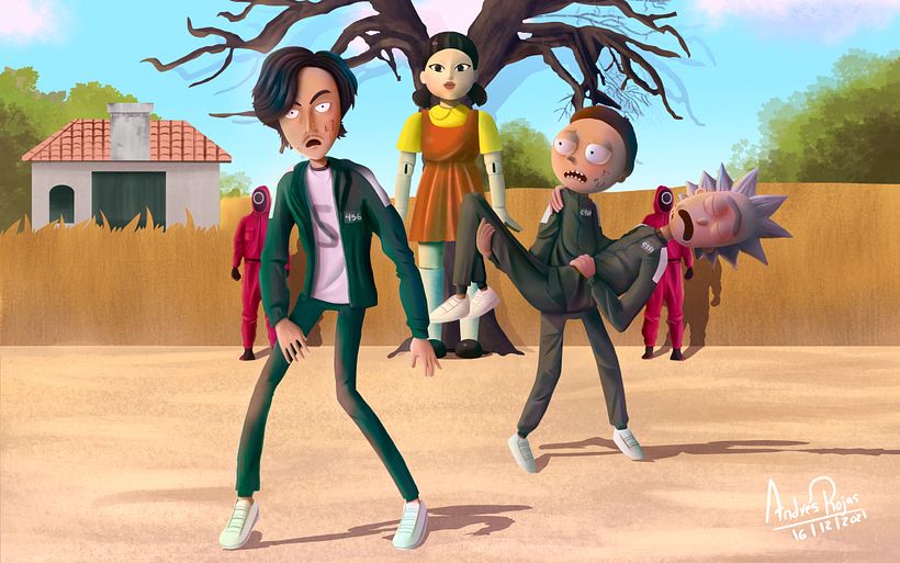 Rick and Morty and the Squid Game Fan Art