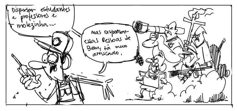 Então chegou a hora de esboçar uma ideia inicial, tendo em vista a composição, fluxo narrativo, espaçamento, etc.