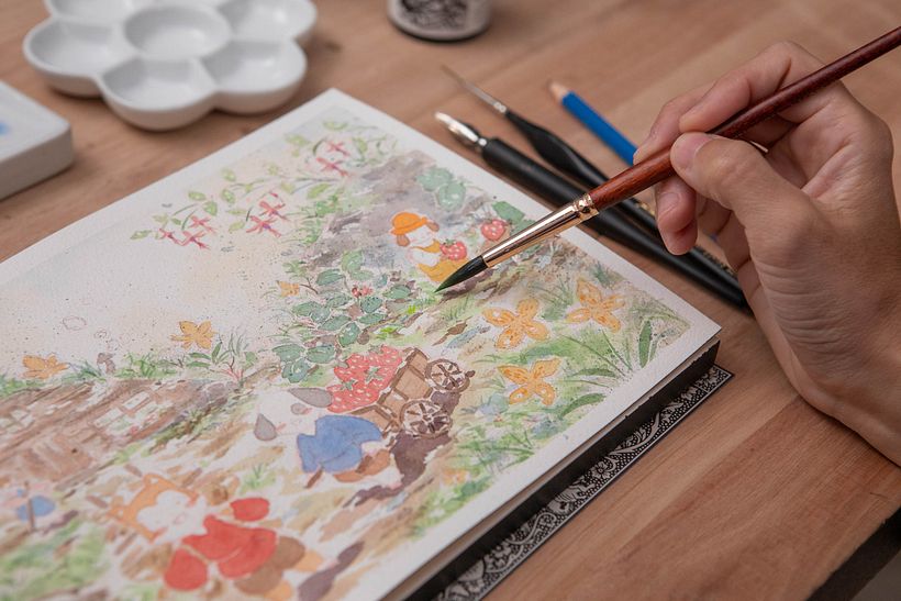 Descarga gratis una guía con ejercicios de acuarela y tinta del curso de Flor Kaneshiro. 