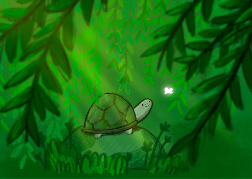 Turtle under a Willow Tree - My project for course: Atmospheric Scenes in Procreate: Paint with Color and Light 4