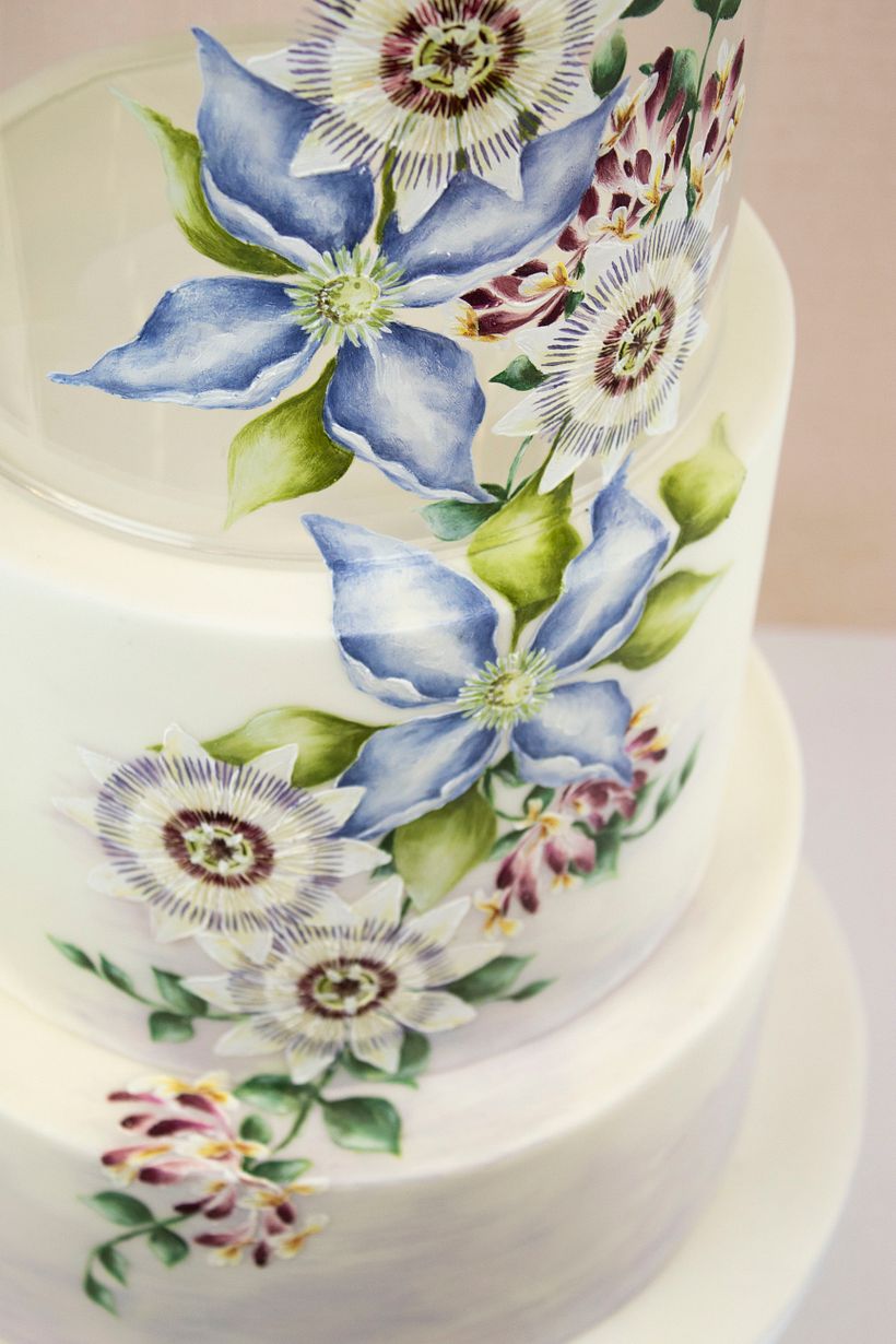 Hand painted climbing flowers on acrylic and cake tiers 2