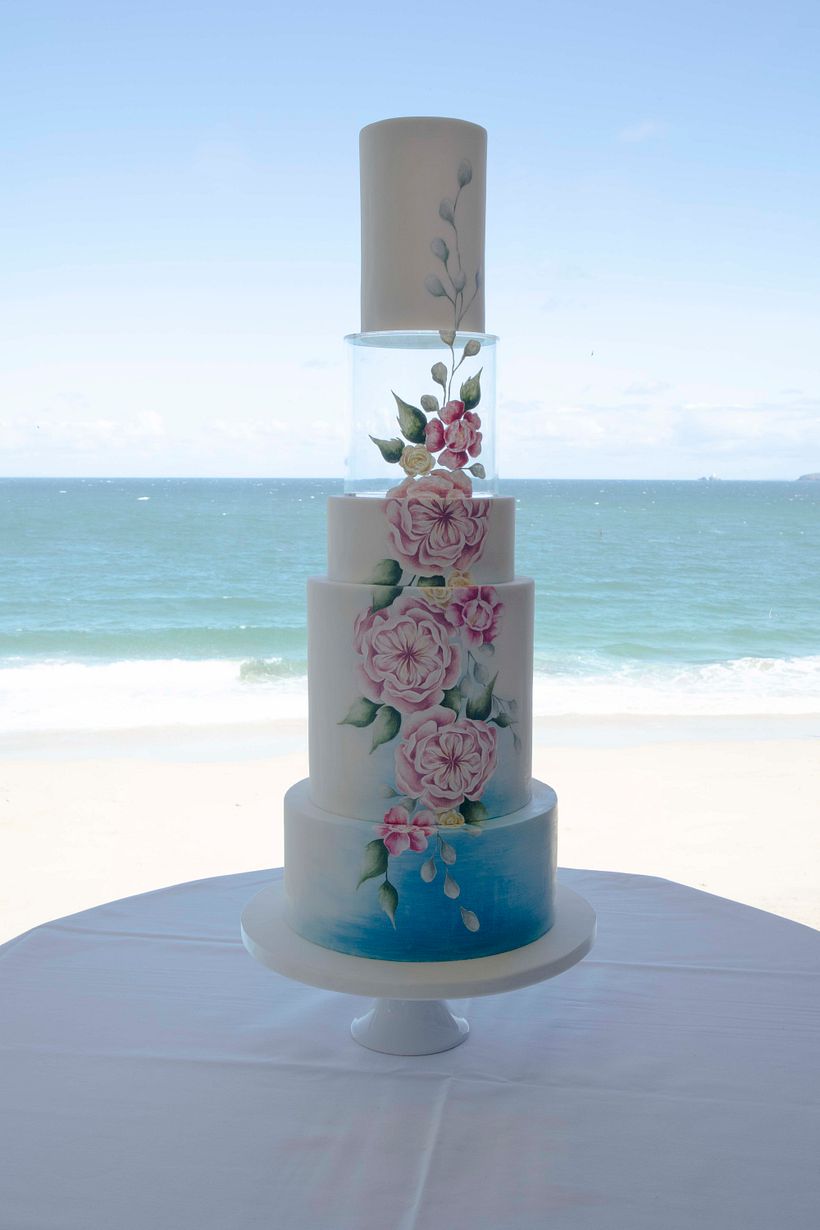 The finished cake with the sea in the background