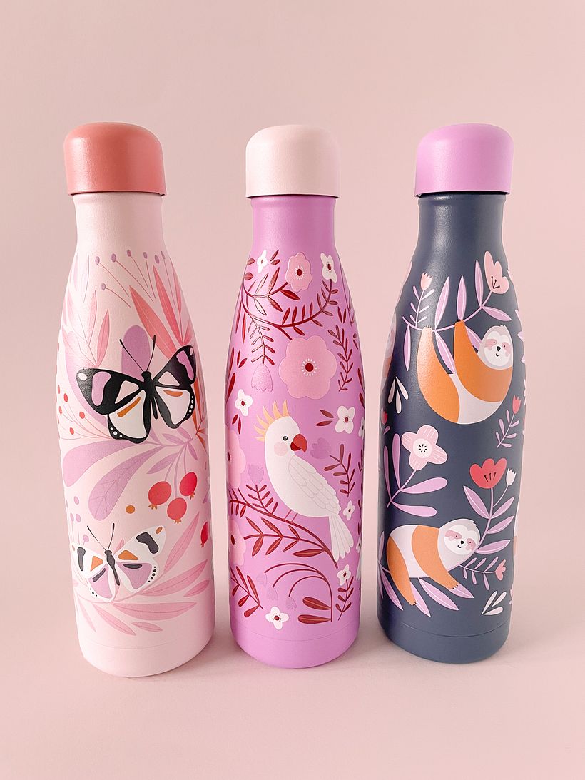 Butterfly, Cockatoo and Sloth - Sho Reusable water bottles 1