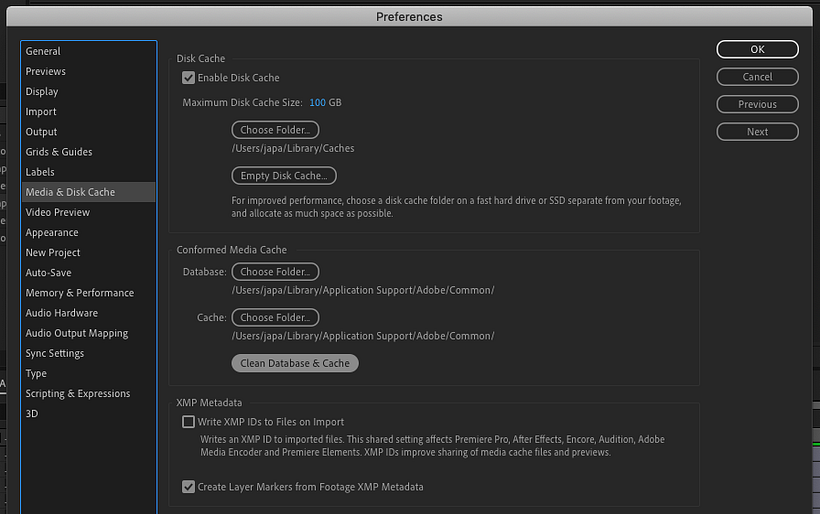 Ventana: Preferences _ Media & Disk Cache