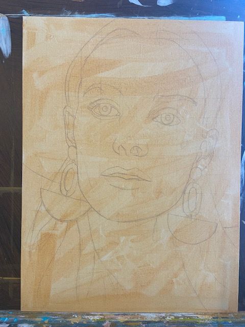 Not being too confident with the details of the face tilt I used the grid method to sketch out