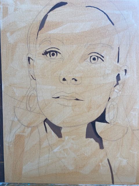 Following Jane's course I started blocking with the darkest colours having mixed my palette