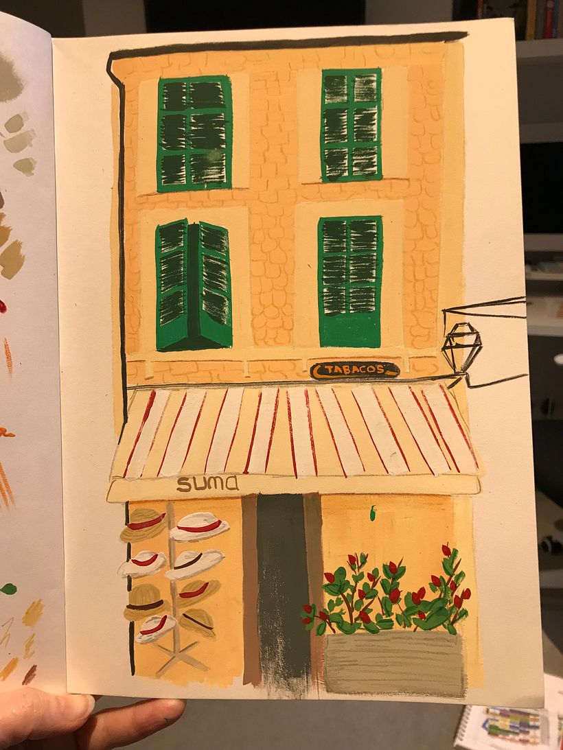 Using colour pencils to add some details to get a final painting.