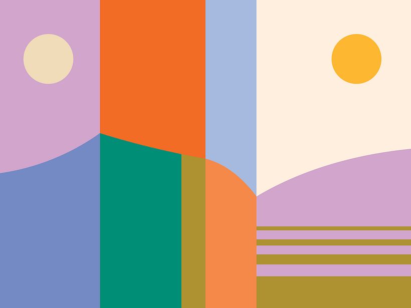 The original art — an exploration of shape and color. A series of colorful vertical wall panels that connect. 