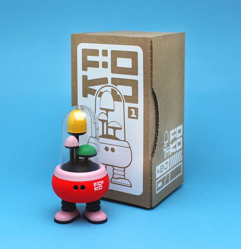 3D printed Robot - Hand painted. packaging designed and created by us as well.