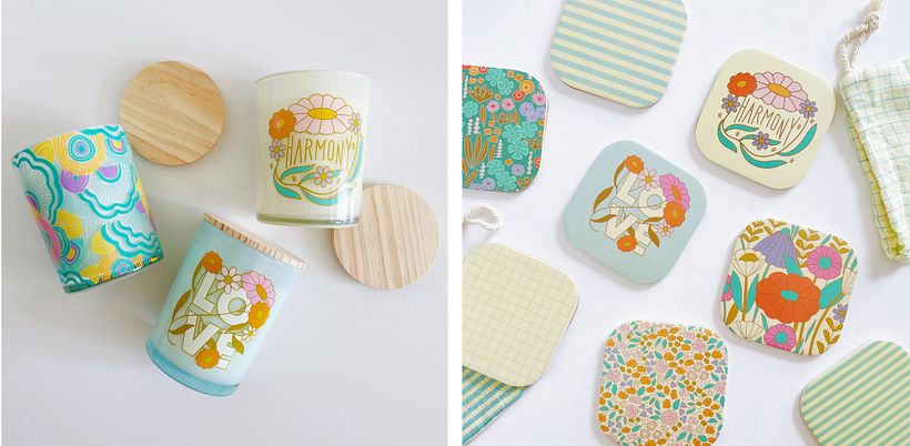 Candles with soy wax and printed cork coasters