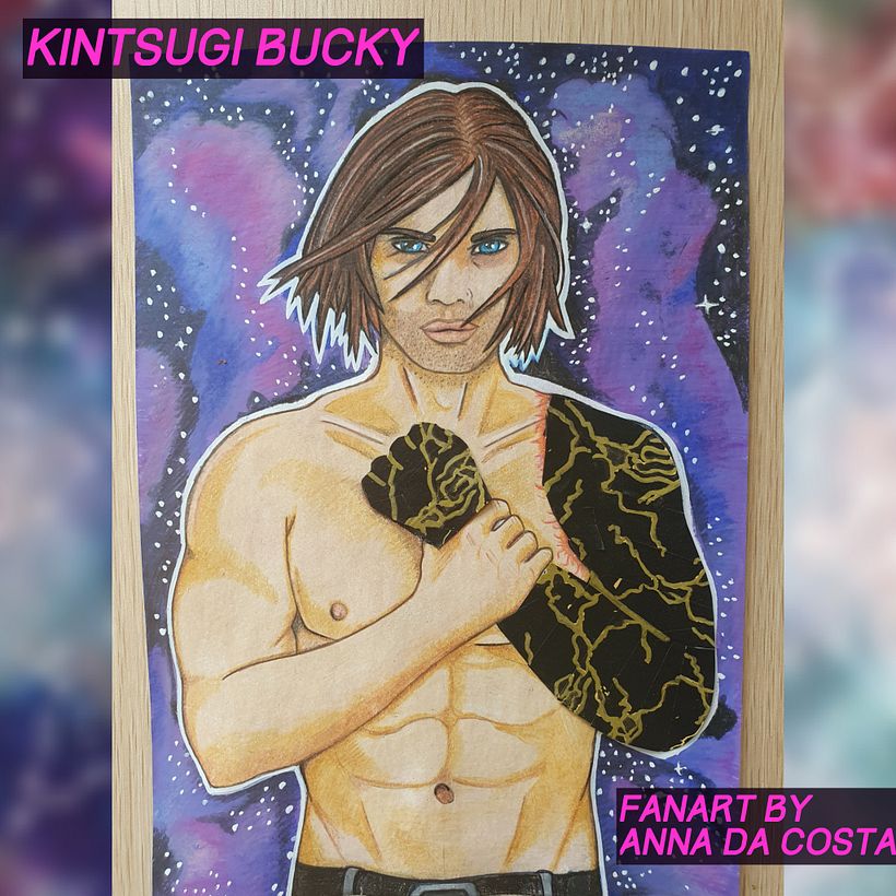 Final Kintsugi Bucky Image with added washi Tape arm on removable card in case I change my mind