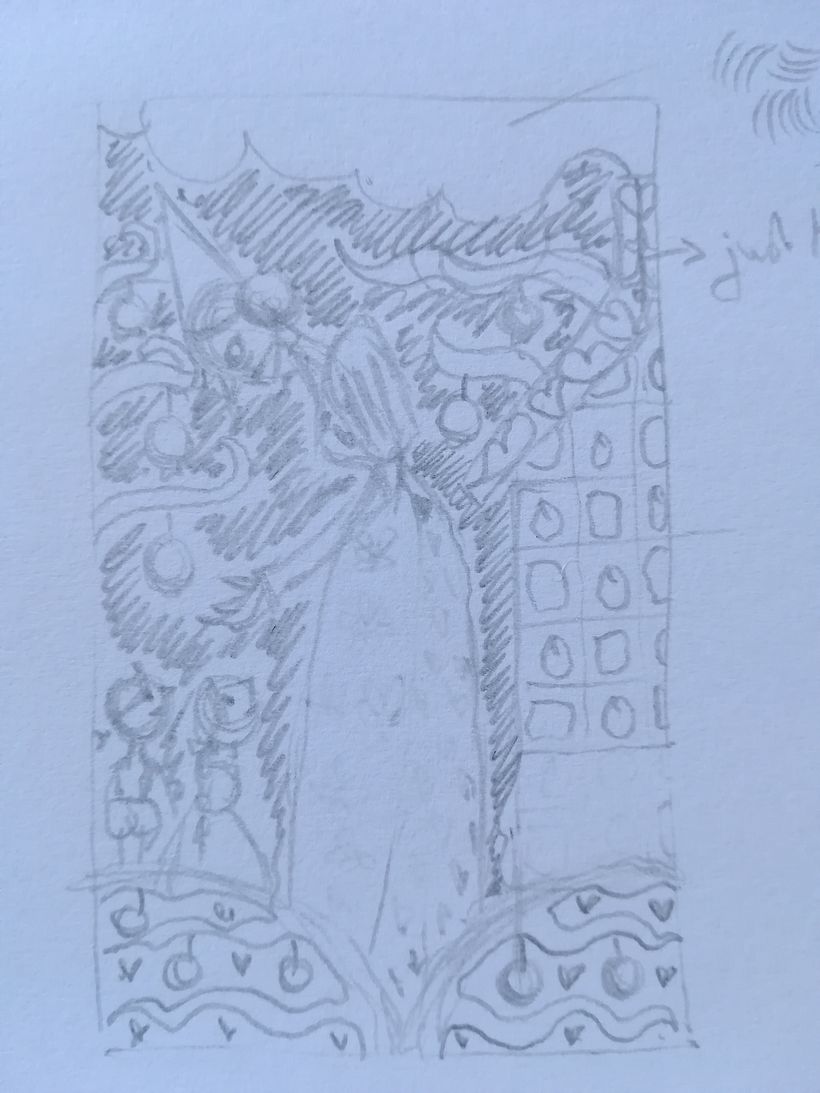 Then I refined the idea I had for the project in a larger thumbnail. I was inspired by German folk art.