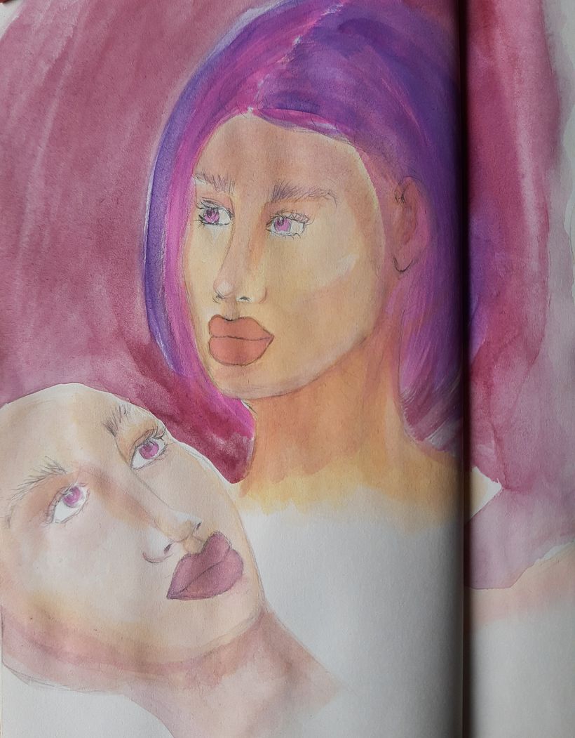 MarArtesOficial - Retrato púrpura - Estudo anatomia humana em aquarela KKCare