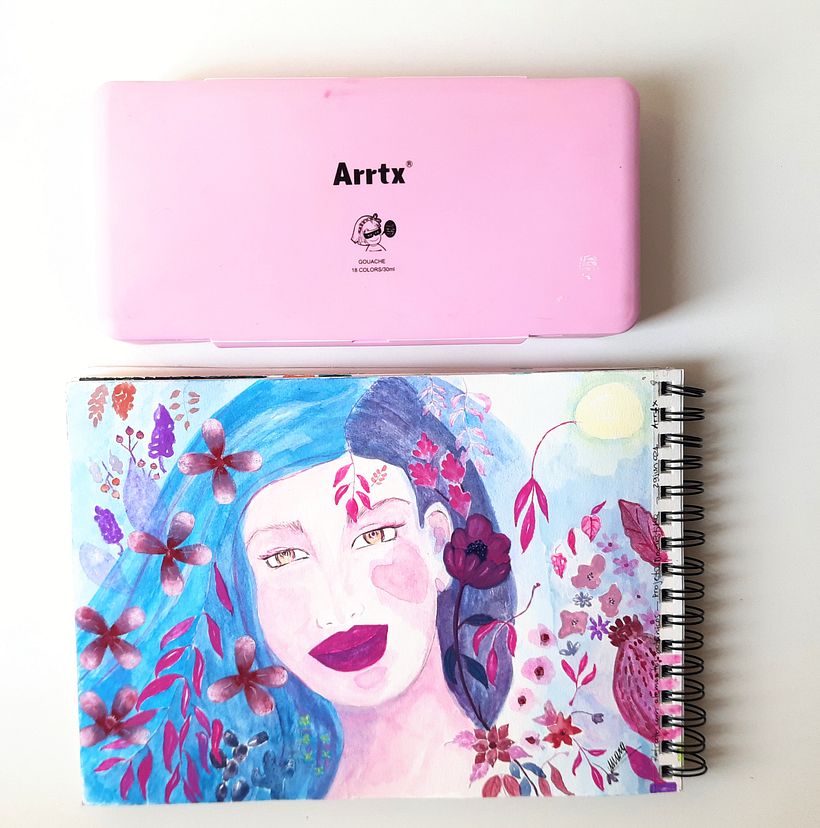 MarArtesOficial - Retrato floral púrpura - Gouache Arrtx