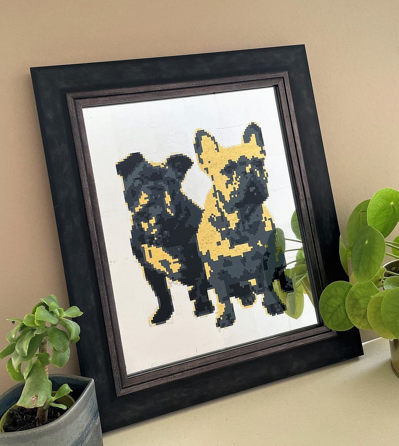 Pixel art eglomise dog portrait 1