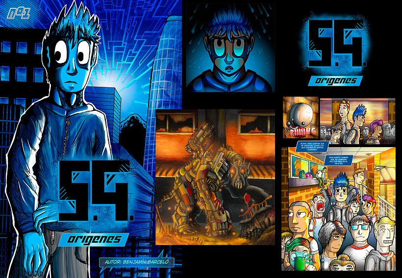 collage de portada, viñetas, logos y complementos del cómic