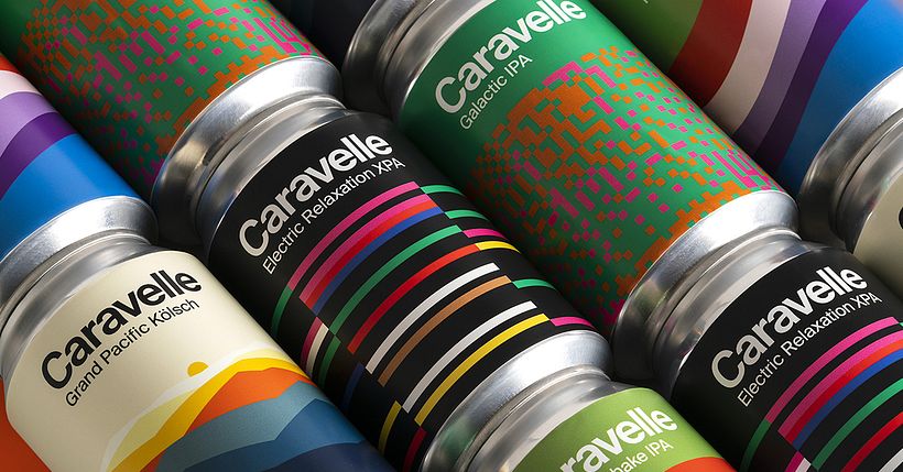Minimalist design in the packaging of Caravelle craft beer by Barcelona-based Hey Studio.