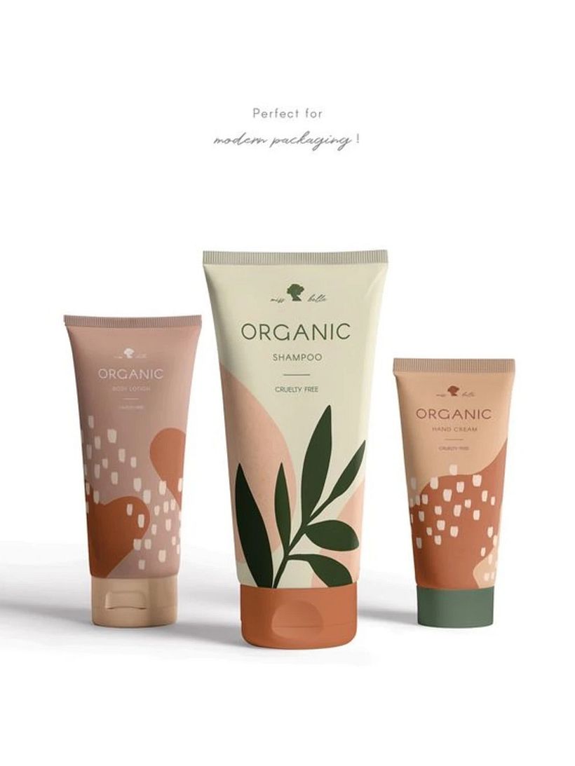 Example of packaging design using organic shapes, which has become a bit outdated.