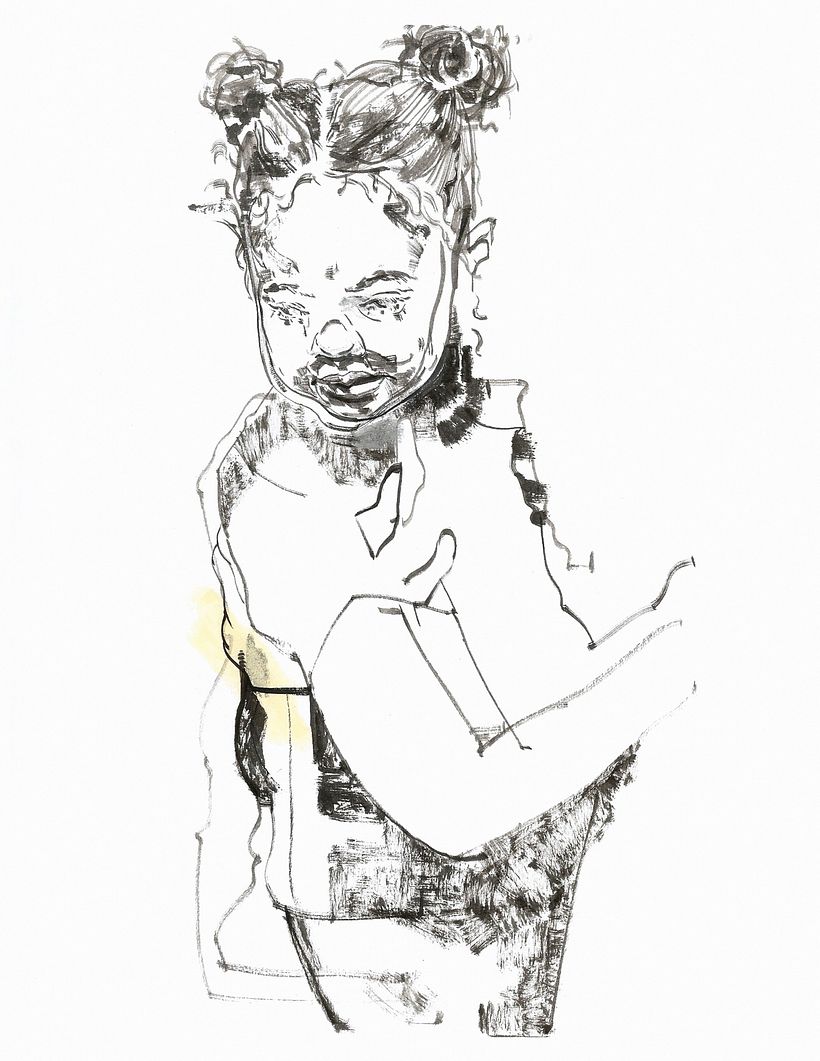 Drawing in ink and chalk pastel on copy paper.