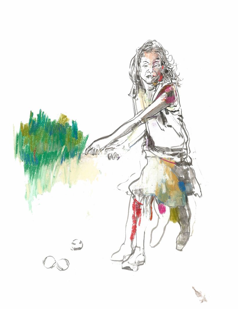 Drawing in ink and chalk pastel on copy paper.