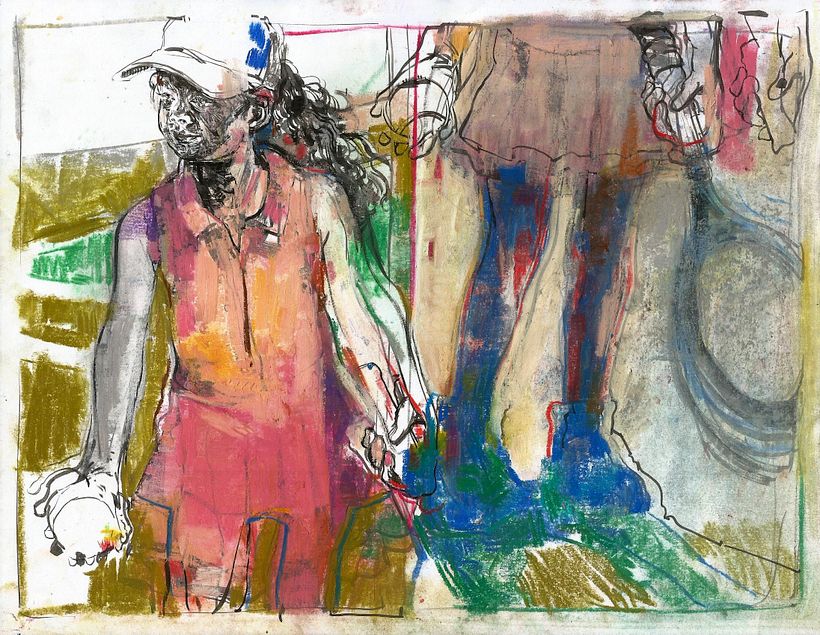 Drawing in ink and chalk pastel on copy paper.