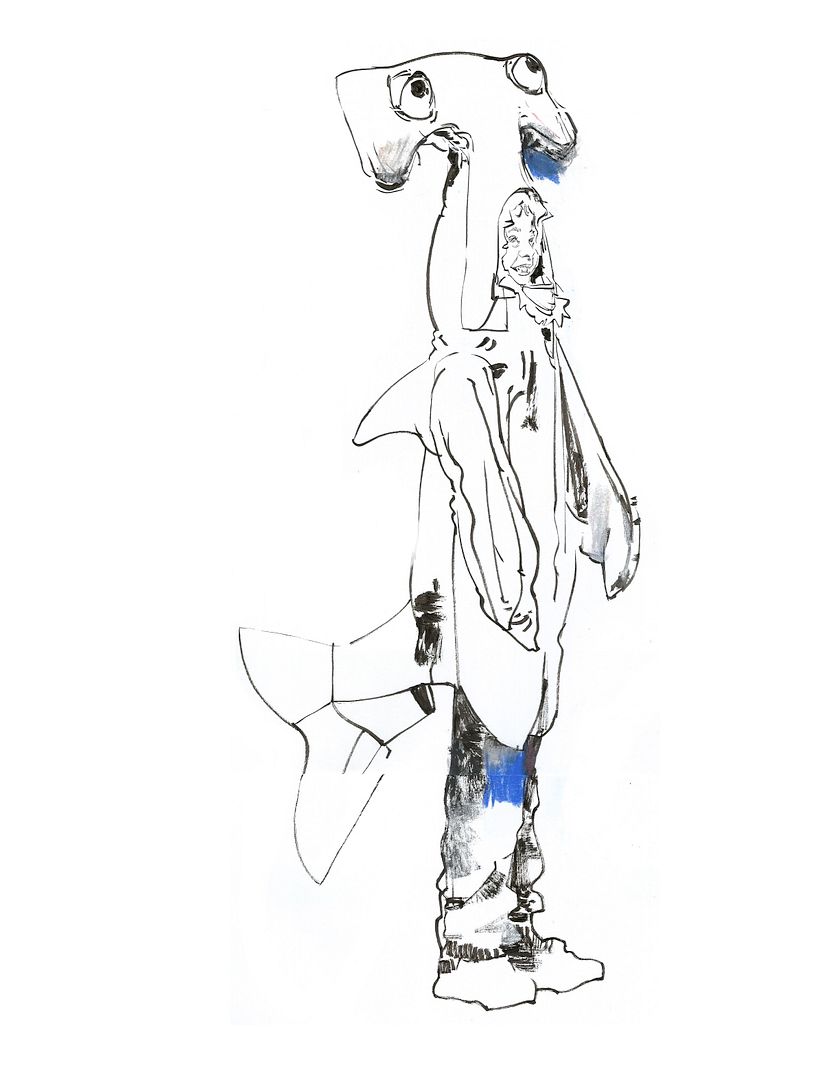 Drawing in ink and chalk pastel on copy paper.