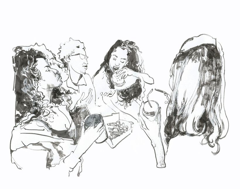 Drawings in ink and chalk pastel on copy paper.
