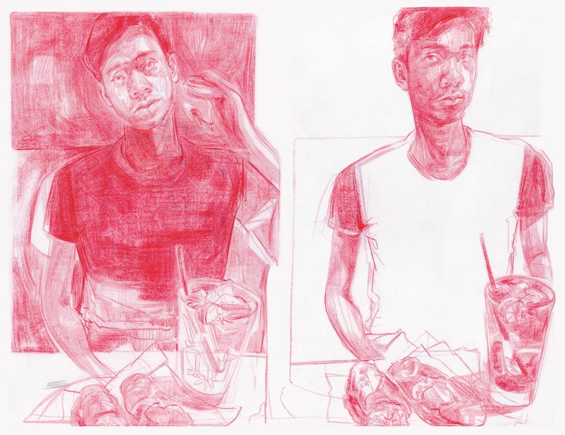 Drawing in wax pencil on mylar.